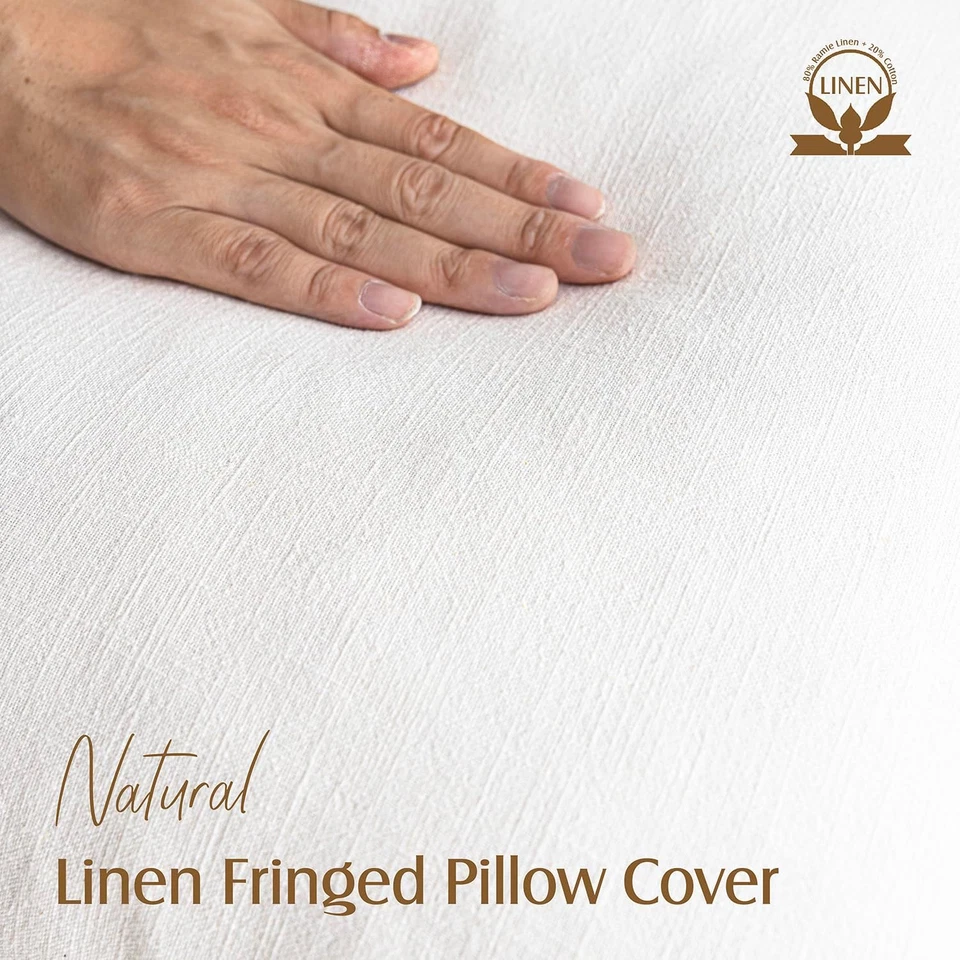 Set of 2 Decorative Linen Fringe Throw Pillow Covers Cozy Boho Farmhouse Cushion - Image 2 of 4