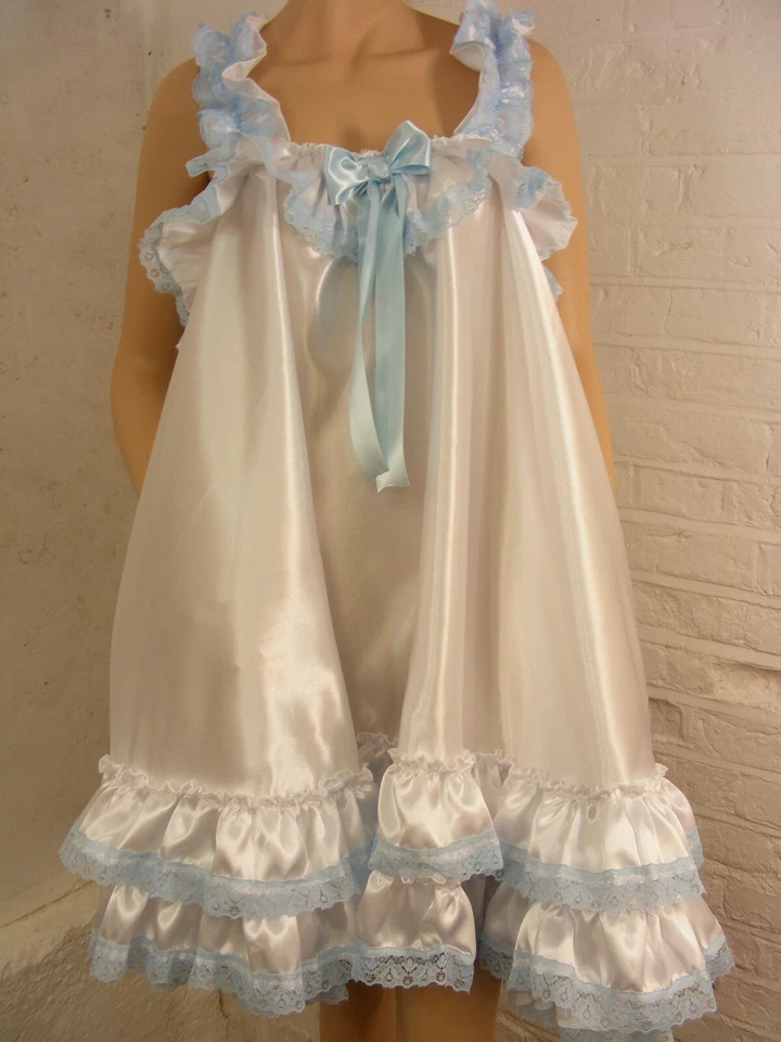 sissy ADULTO bebé vestido satinado babydoll negligee camisón disfraz criada lolita  Foto 3 de 4