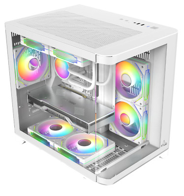 Iceberg Gaming PC Case Crystal Wave M  curved tempered Glass and three fans WHT