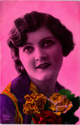 RPPC Pink Hand Tint Pretty Flapper Girl Bobbed Hair Early 1920's Studio B-148