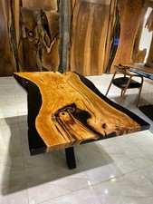 Live Edge black Epoxy River Table Top Handmade Luxury Wood Slab table top