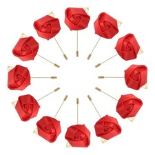 12Pcs Groom Boutonnieres Rose Boutonnieres Pins for Men Red