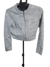 Fabletics Magnolia Grey White Activewear Cropped Zip Front Jacket