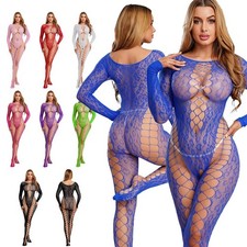 US Women's Crotchless Fishnet Unitard Stretchy Bodystockings Jumpsuit Nightwear