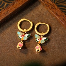 Butterfly Flower Drop Dangle Earrings Gold Tone Hoop Earring Jewelry Party Gifts