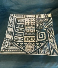 RETRO Gay Fad Glass Square Serving Tray Fun White Geometric MCM