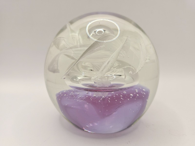 Dynasty Gallery Purple & Pink Swirl  Controlled Bubble Art Glass Paperweight