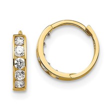 14k Yellow Gold CZ Children's Hinged Hoop Earrings Gift for Mother