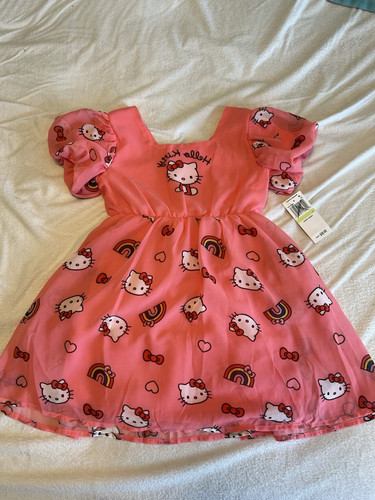 Hello Kitty Toddler and Little Girls Rainbow Short Sleeve Chiffon Dress Size 4