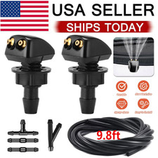 2Pc Front Windshield Washer Nozzles Wiper Water Spray Jet + 9.8ft Hose Mdojlpzxo