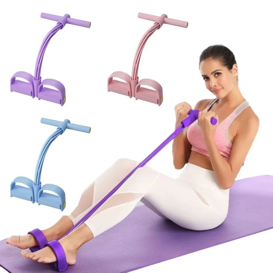 Tension Rope 4 Tube Elastic Pedal Ankle Puller Abdominal Exerciser Fitness Sport