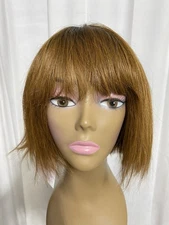 Black Honey Brown Bob Human Hair Wig with Bangs None Lace Front TT1B/30 Wig 8”