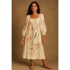 Johnny Was NWT Byrdie Floral Boho Viscose Midi Dress Size Medium