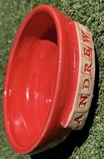 Handmade Red Ceramic Bowl “Andrew” 5.75” Personalized Studio Pottery