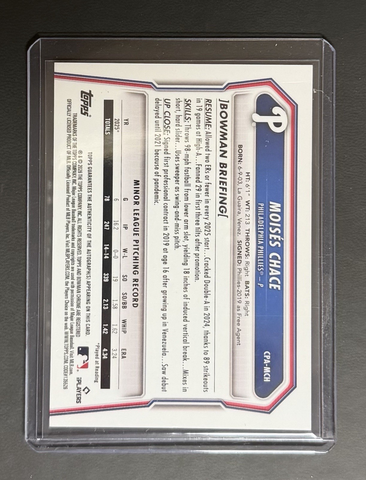 2026 Bowman Chrome Baseball Moises Chace Yellow XFractor Auto  #1 /75 view 2