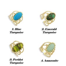 Natural Multi Gemstone Oval Adjustable Gold Plated Handmade Triple Band Ring