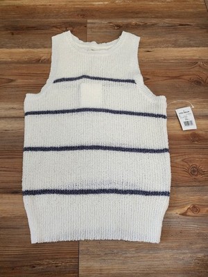Thread & Supply Sleeveless Sweater Women's S Cream Blue Stripe NEW