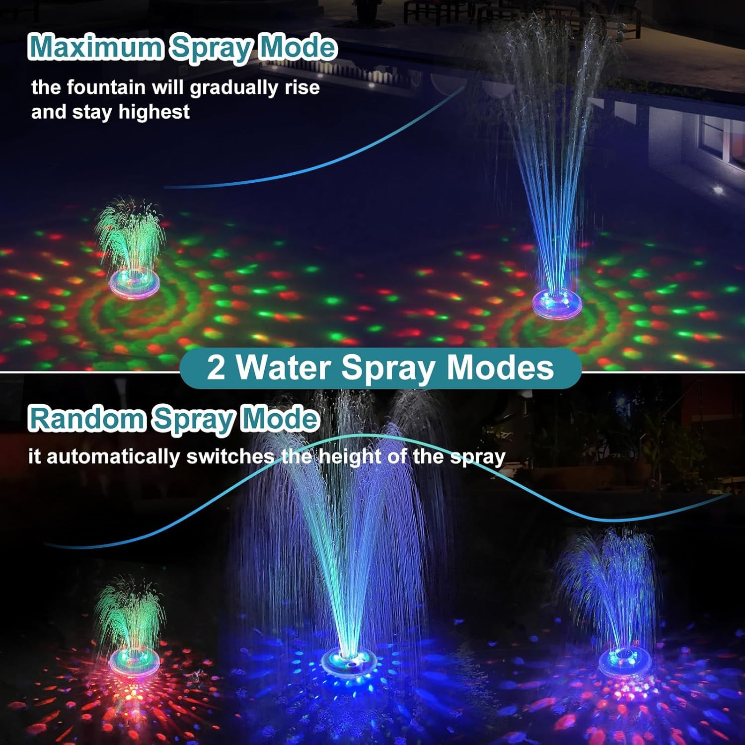 Fontana Luminosa Piscina Galleggiante: Luci LED e Getto d'Acqua 1m - 3