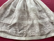 Antique Embroidered Linen Skirt with Lace Inlay, 67cm High, Stunning!