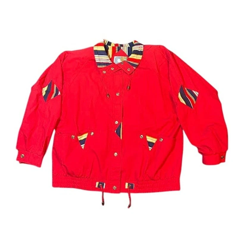 Vintage 90s Current Seen Striped Colorblock Jacket Red Large Windbreaker Retro - product detail image 1