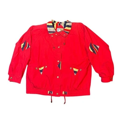 Vintage 90s Current Seen Striped Colorblock Jacket Red Large Windbreaker Retro - product listing photo
