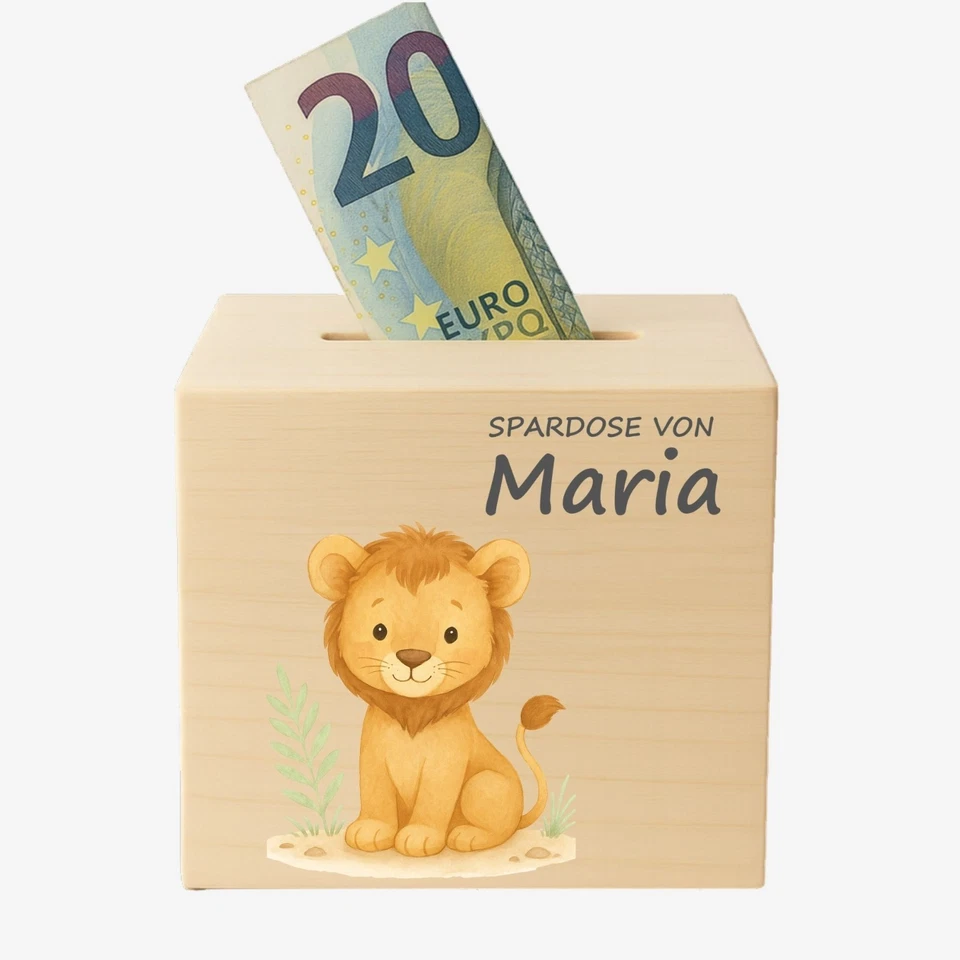Money Box Safari Animals Personalised Wooden Name Gift Christening Birth Baby Box - Image 4 of 4