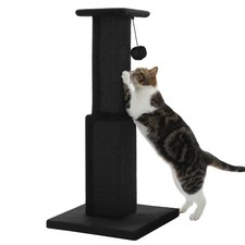 32 Inch Black Large Cat Scratching Post Woven Sisal Removable Dangling Ball