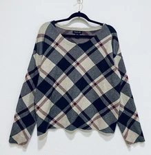 Rachel Zoe Sweater Womens XL Holiday Plaid Scoop Neck Preppy Academia Boxy