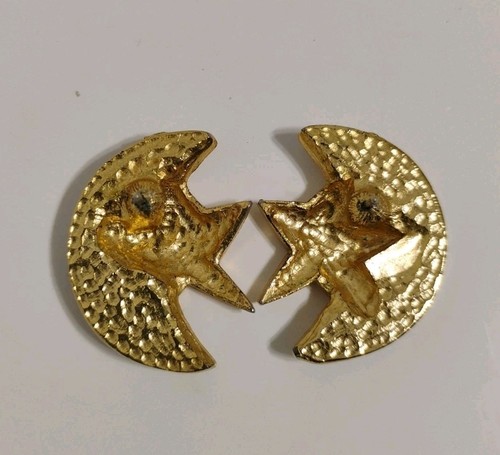 VTG 80s Gold Tone Pavé Crystal Crescent Moon & Stars Pierced Earrings Celestial - Picture 5 of 11