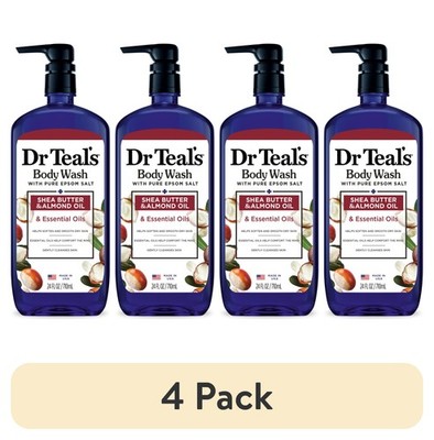 (4 pack) Dr Teal s Body Wash with Pure Epsom Salt, Shea Butter & Almond,24 fl oz