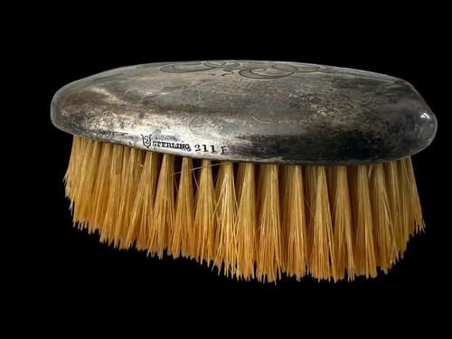 ANTIQUE STERLING SILVER OVAL HAND HELD CLOTHES BRUSH w/ MONOGRAM w/ (S) MARK