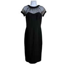 MAGGY LONDON  Sheer Illusion Yoke V-Back Crepe Cocktail Little Black Dress Sz 4