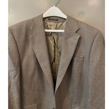 Lauren Ralph Lauren Mens 44R Silk Wool Glen Plaid Blazer Sport Coat Brown Tan