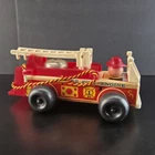 Vintage 1968 Fisher Price Little People Fire Truck Engine 720 Wood Toy 8" W/Bell