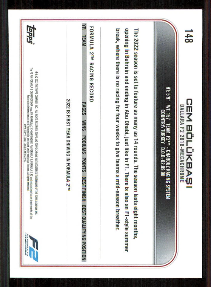 2022 Topps Chrome Formula 1 #148 Cem Bolukbasi CAR - Image 2 of 2