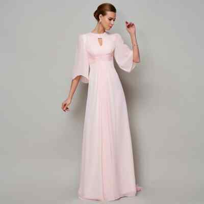 Mother of the Bride Dresses Jewel Neck 3/4 Sleeves Chiffon Wedding Party Dress
