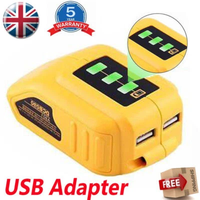 2 USB Port Phone Charging Battery Adapter For Dewalt DCB090 Portable Charger UK