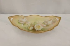 Antique RS Germany Bon Bon Dish Yellow Roses Gold Trim Hand Painted