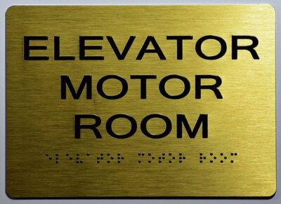 Elevator Motor Room Sign-Gold With Braille and Raised Letters (Aluminum,  5x7)
