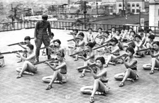 WW2 Picture Photo Japanese girls training with a Officer 4576