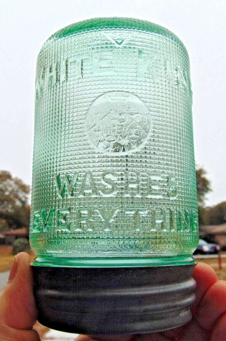 1930's Vintage WHITE KING Soap Dispenser Jar SCREENED EMBOSSING