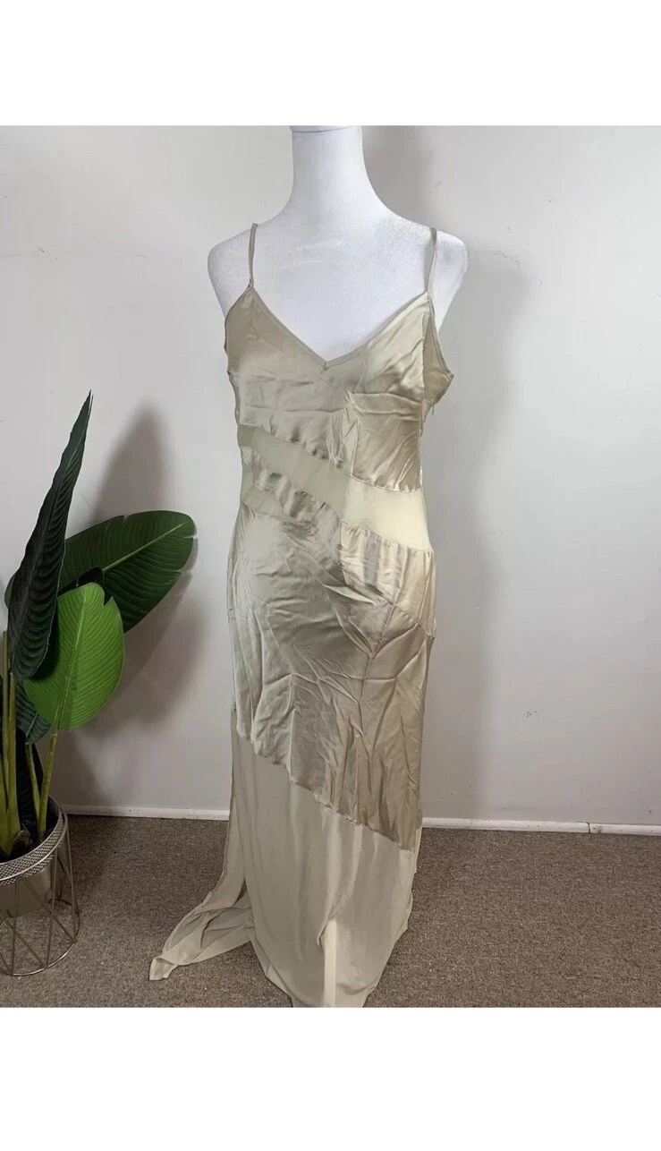 MESHKI French Connection abito da donna inu in raso con spalline in rete taglia 4