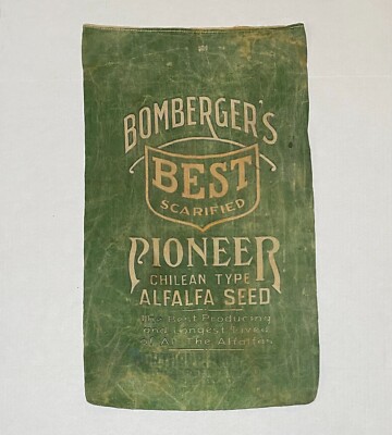 Bomberger's Pioneer Antique Alfalfa Canvas Seed Bag Advertising Berkeley CA 15B