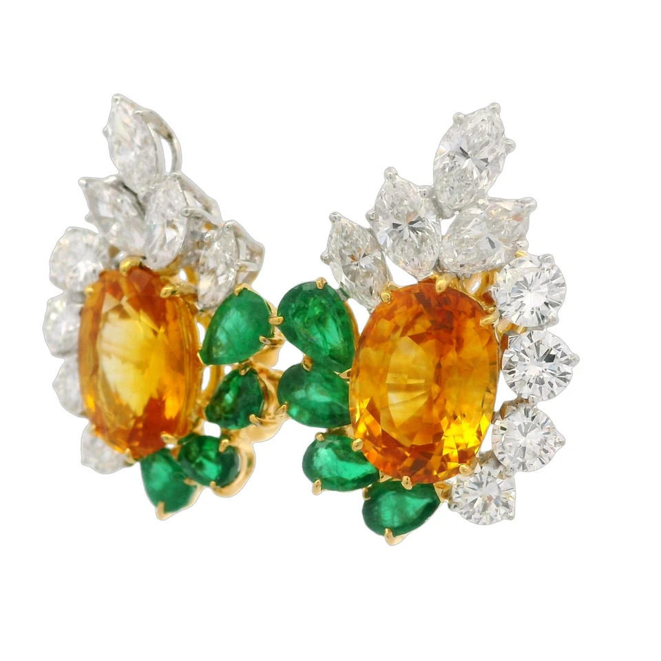 Elegantes Pendientes Platino Oro GIA 16ctw Zafiro Esmeralda y Diamantes Ardientes Foto 4 de 4