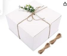 Moretoes White Gift Boxes 12 Pack 8x8x4 Inches Paper Gift Box with Lids w/twine.