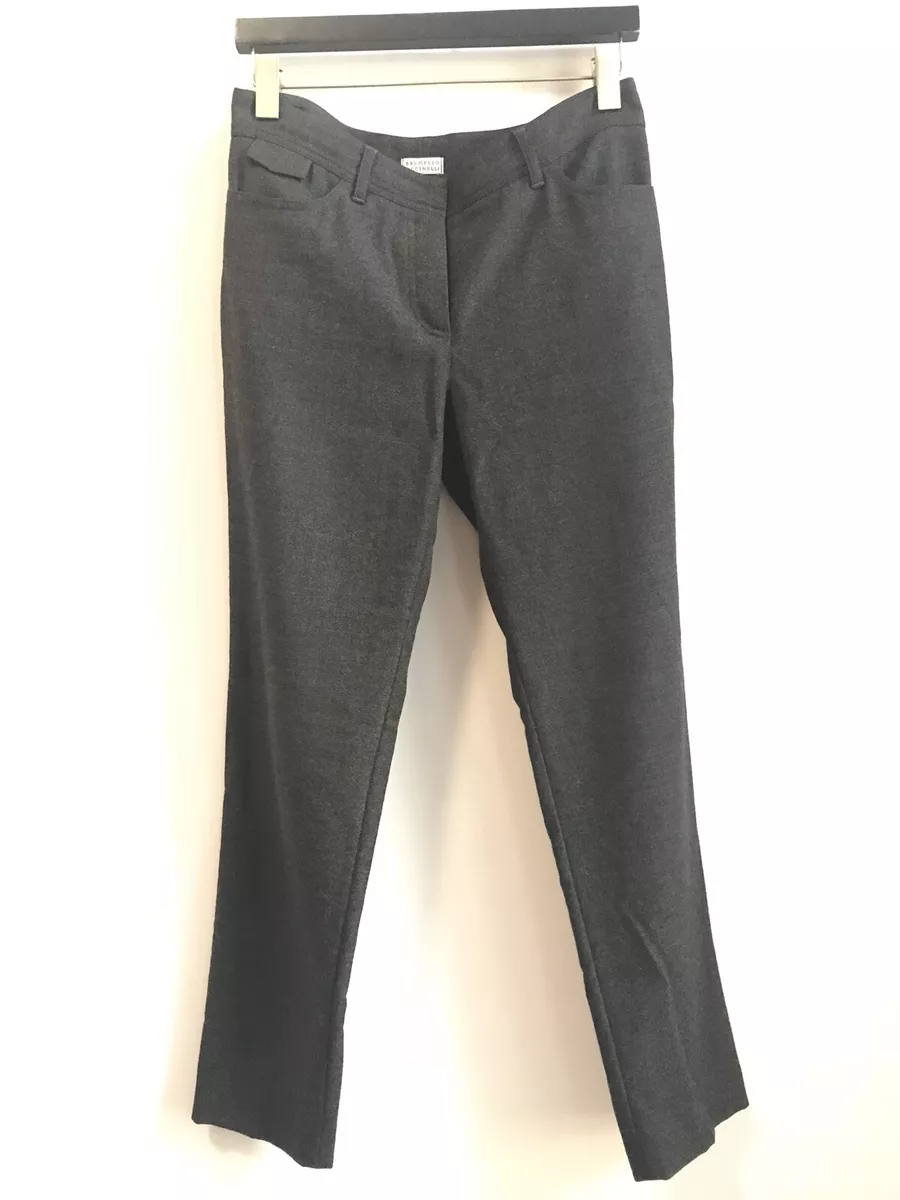 Brunello Cucinelli Womens Dark Grey Flannel Trousers Pants Wool Cashmere Sz  6