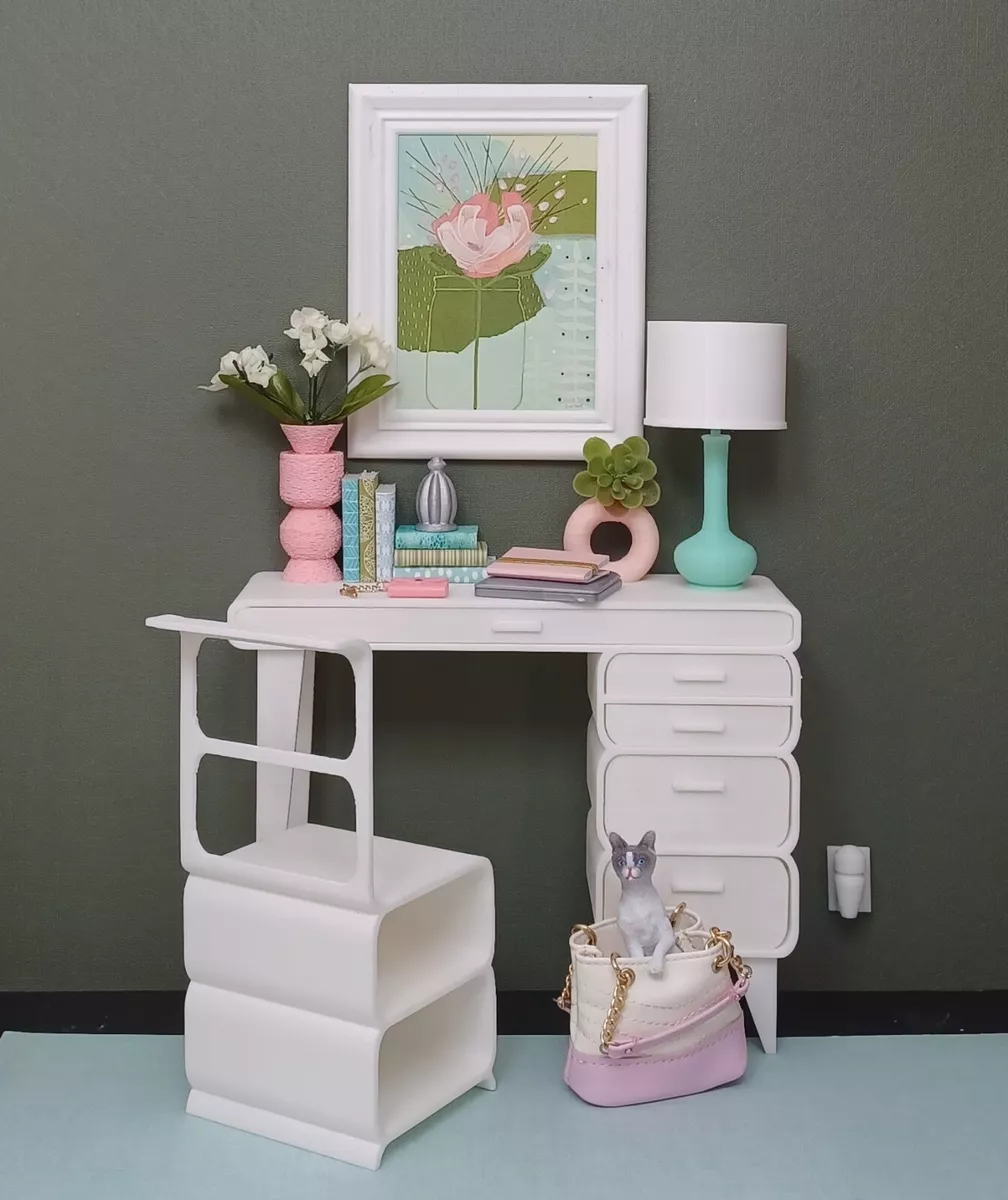DESK CHAIR mid century modern WHITE office FURNITURE diorama