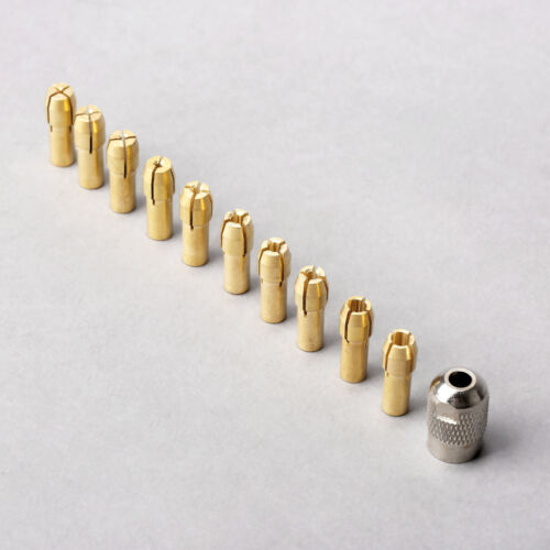 10Pcs/Set 0.5-3.2mm Brass Collets Tools+1x Mill Shaft Screw Cap For Rotary Tool - Zdjęcie 1 z 10