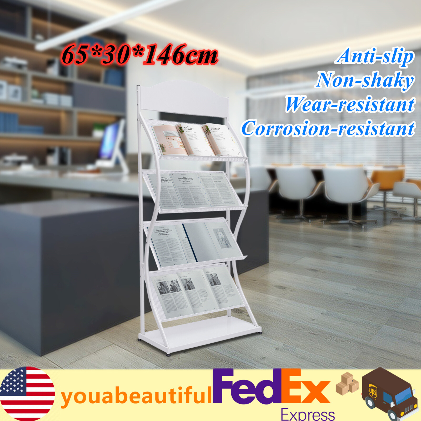 1x Magazine Display Holder Newspaper Stand Literature Brochure Freestanding Rack