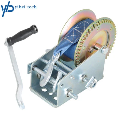 YIBEI-TECH 3500lbs Polyester Strap 2 Gear Hand Winch Hand Crank Gear Winch ATV Boat Trailer